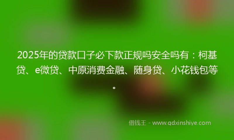 2025年的贷款口子必下款正规吗安全吗有：柯基贷、e微贷、中原消费金融、随身贷、小花钱包等。