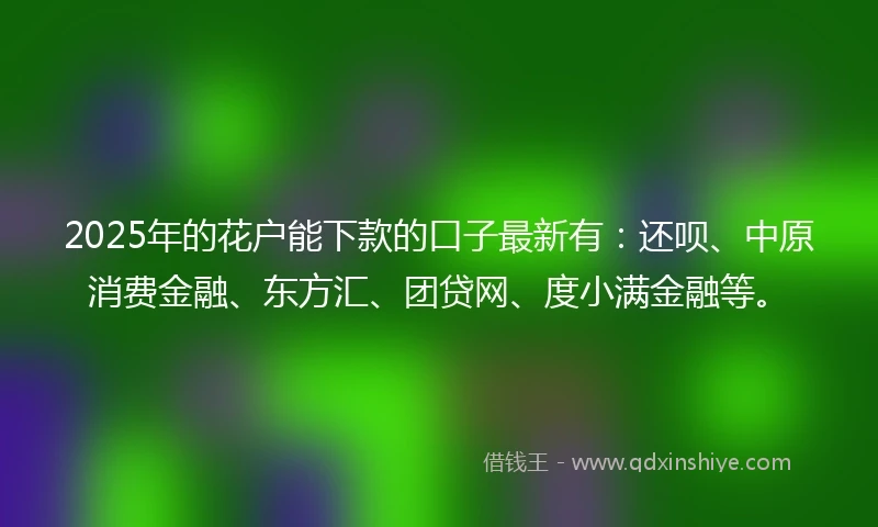 2025年的花户能下款的口子最新有：还呗、中原消费金融、东方汇、团贷网、度小满金融等。