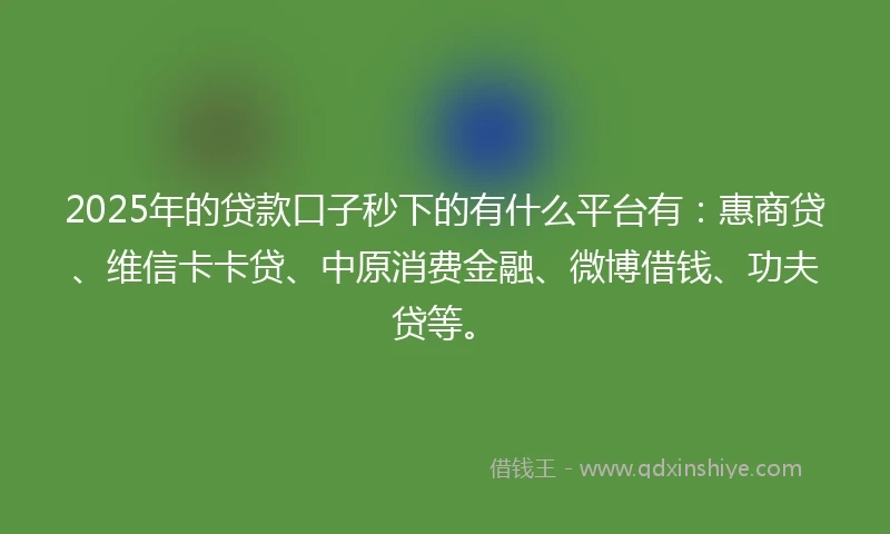 2025年的贷款口子秒下的有什么平台有：惠商贷、维信卡卡贷、中原消费金融、微博借钱、功夫贷等。
