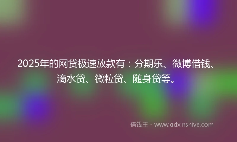 2025年的网贷极速放款有：分期乐、微博借钱、滴水贷、微粒贷、随身贷等。