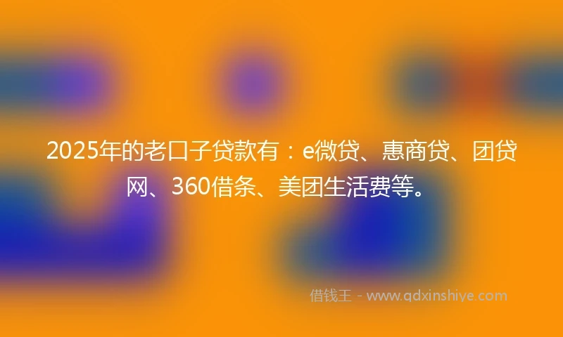 2025年的老口子贷款有：e微贷、惠商贷、团贷网、360借条、美团生活费等。