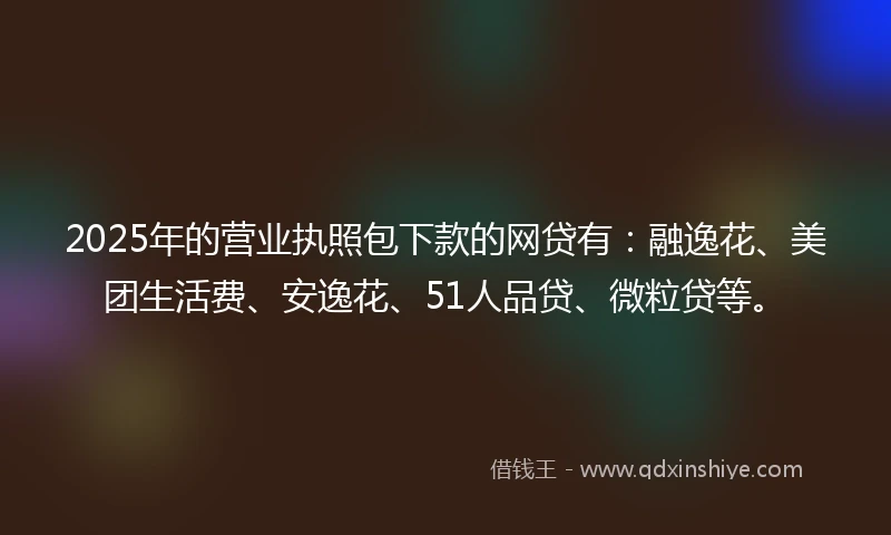 2025年的营业执照包下款的网贷有：融逸花、美团生活费、安逸花、51人品贷、微粒贷等。