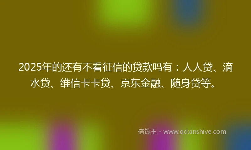 2025年的还有不看征信的贷款吗有：人人贷、滴水贷、维信卡卡贷、京东金融、随身贷等。