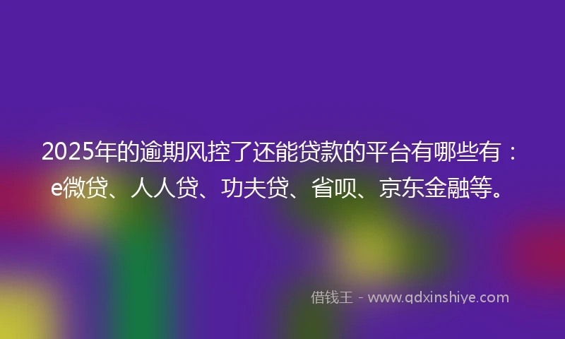 2025年的逾期风控了还能贷款的平台有哪些有：e微贷、人人贷、功夫贷、省呗、京东金融等。