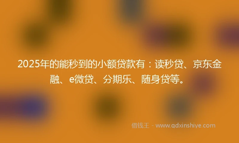 2025年的能秒到的小额贷款有：读秒贷、京东金融、e微贷、分期乐、随身贷等。