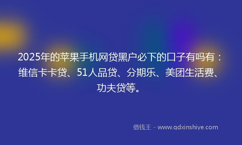 2025年的苹果手机网贷黑户必下的口子有吗有：维信卡卡贷、51人品贷、分期乐、美团生活费、功夫贷等。