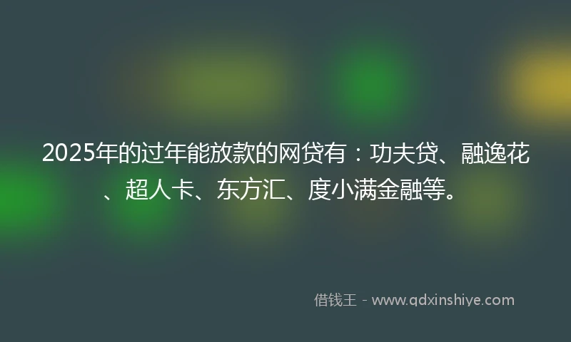 2025年的过年能放款的网贷有：功夫贷、融逸花、超人卡、东方汇、度小满金融等。