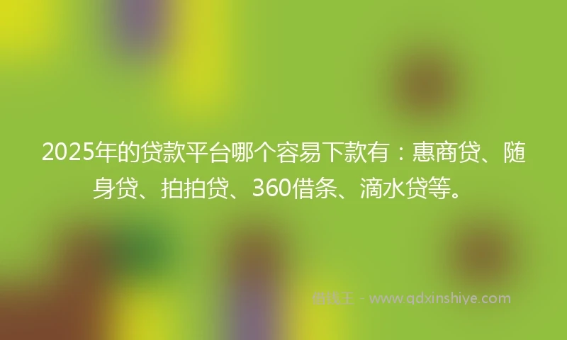 2025年的贷款平台哪个容易下款有：惠商贷、随身贷、拍拍贷、360借条、滴水贷等。