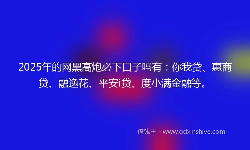 2025年的网黑高炮必下口子吗有：你我贷、惠商贷、融逸花、平安i贷、度小满金融等。