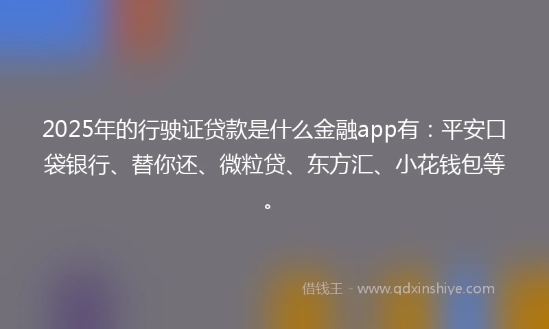 2025年的行驶证贷款是什么金融app有：平安口袋银行、替你还、微粒贷、东方汇、小花钱包等。