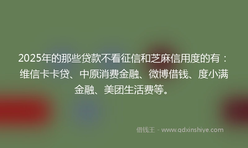 2025年的那些贷款不看征信和芝麻信用度的有：维信卡卡贷、中原消费金融、微博借钱、度小满金融、美团生活费等。
