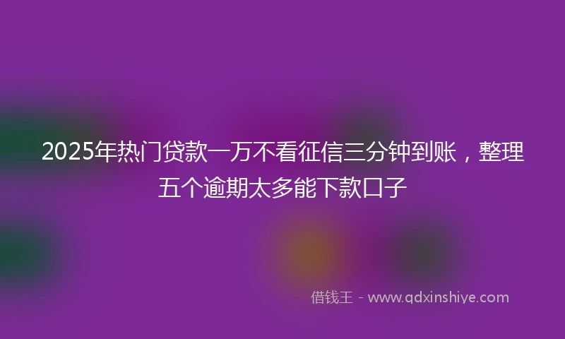 2025年热门贷款一万不看征信三分钟到账，整理五个逾期太多能下款口子