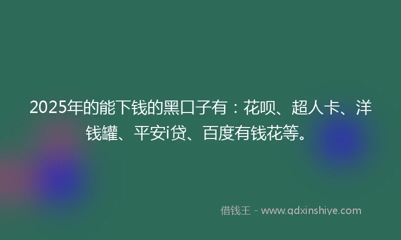 2025年的能下钱的黑口子有：花呗、超人卡、洋钱罐、平安i贷、百度有钱花等。