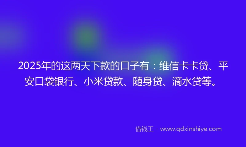 2025年的这两天下款的口子有：维信卡卡贷、平安口袋银行、小米贷款、随身贷、滴水贷等。