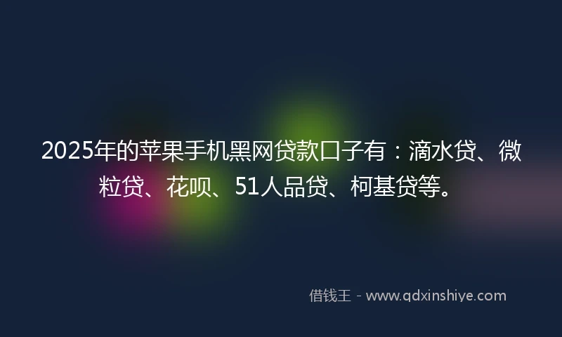 2025年的苹果手机黑网贷款口子有：滴水贷、微粒贷、花呗、51人品贷、柯基贷等。