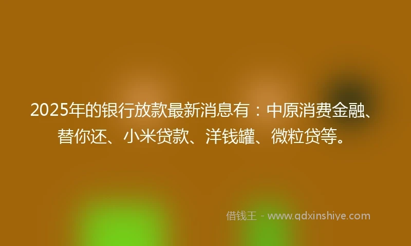 2025年的银行放款最新消息有：中原消费金融、替你还、小米贷款、洋钱罐、微粒贷等。
