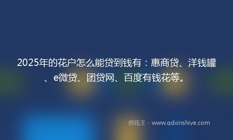 2025年的花户怎么能贷到钱有：惠商贷、洋钱罐、e微贷、团贷网、百度有钱花等。