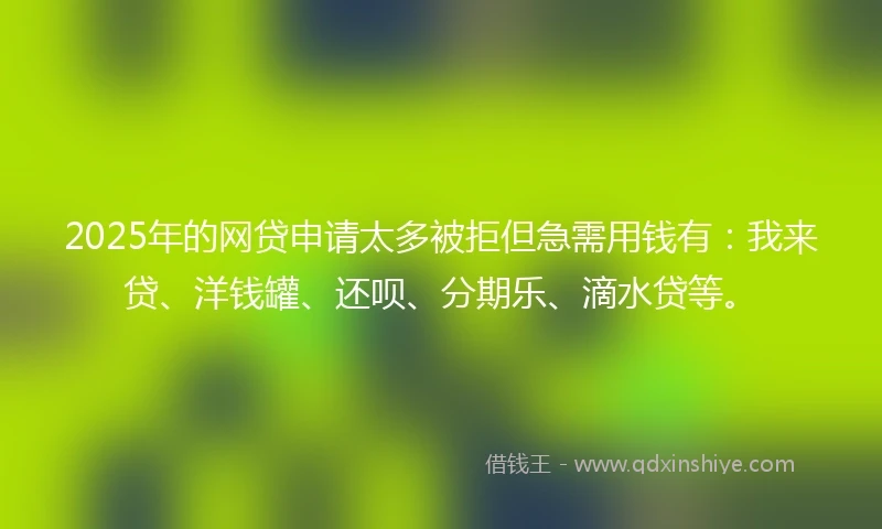 2025年的网贷申请太多被拒但急需用钱有：我来贷、洋钱罐、还呗、分期乐、滴水贷等。