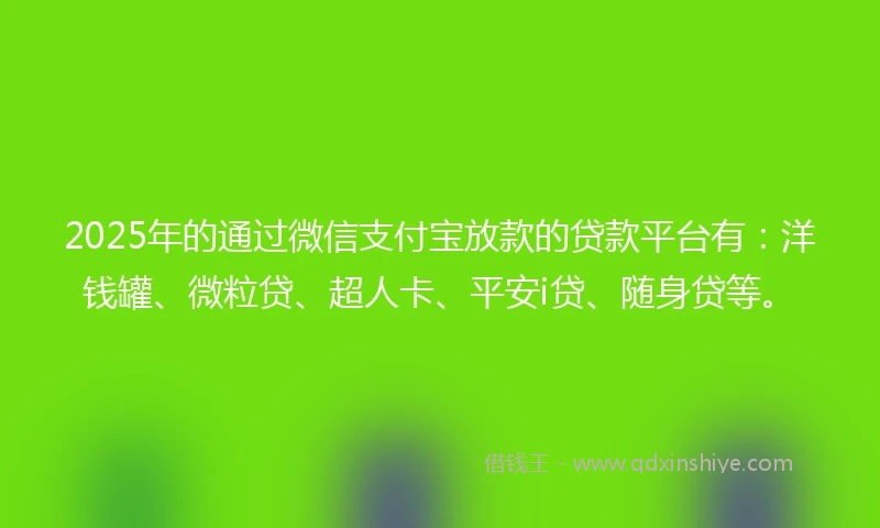2025年的通过微信支付宝放款的贷款平台有：洋钱罐、微粒贷、超人卡、平安i贷、随身贷等。