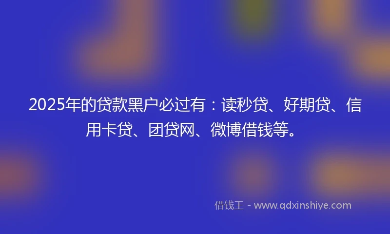 2025年的贷款黑户必过有:读秒贷、好期贷、信用卡贷、团贷网、微博借钱等。