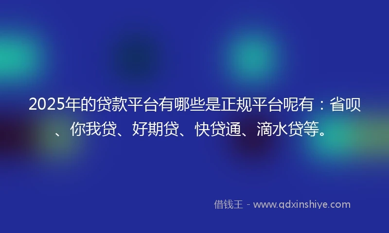 2025年的贷款平台有哪些是正规平台呢有：省呗、你我贷、好期贷、快贷通、滴水贷等。