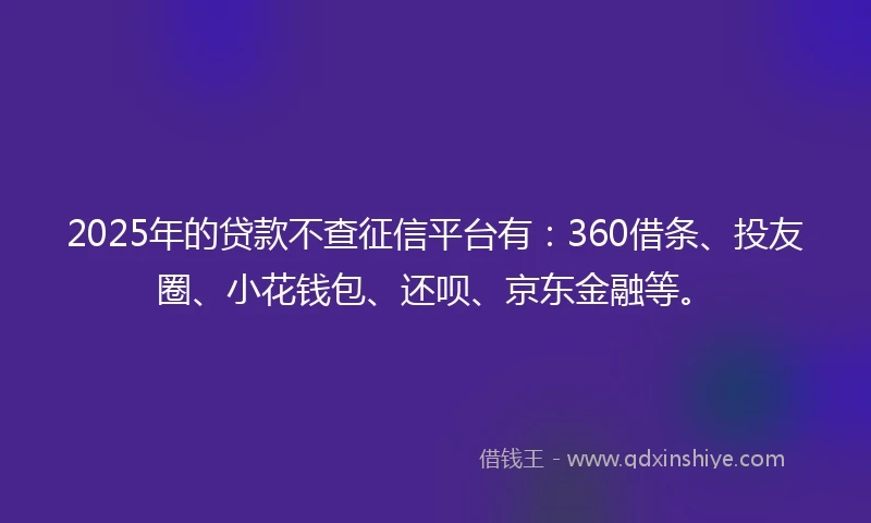 2025年的贷款不查征信平台有：360借条、投友圈、小花钱包、还呗、京东金融等。