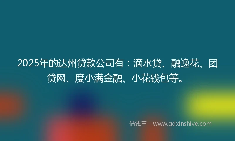 2025年的达州贷款公司有：滴水贷、融逸花、团贷网、度小满金融、小花钱包等。