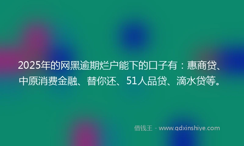 2025年的网黑逾期烂户能下的口子有：惠商贷、中原消费金融、替你还、51人品贷、滴水贷等。