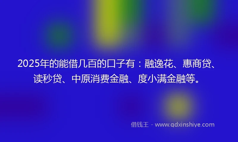 2025年的能借几百的口子有：融逸花、惠商贷、读秒贷、中原消费金融、度小满金融等。