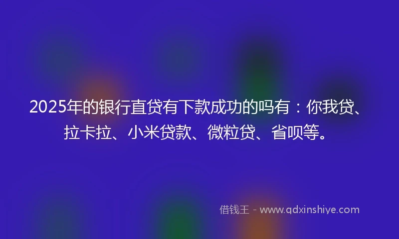 2025年的银行直贷有下款成功的吗有：你我贷、拉卡拉、小米贷款、微粒贷、省呗等。