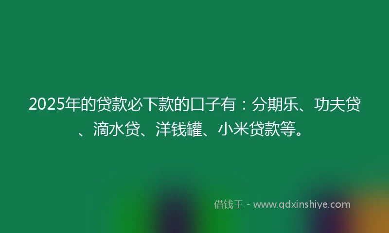 2025年的贷款必下款的口子有：分期乐、功夫贷、滴水贷、洋钱罐、小米贷款等。