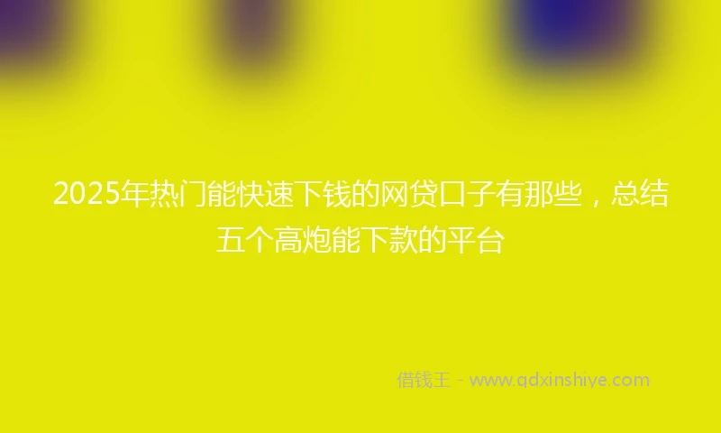 2025年热门能快速下钱的网贷口子有那些，总结五个高炮能下款的平台