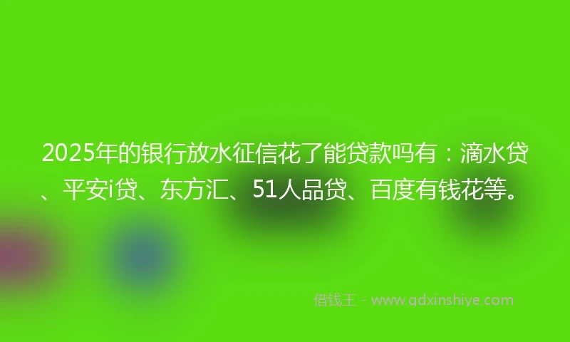 2025年的银行放水征信花了能贷款吗有：滴水贷、平安i贷、东方汇、51人品贷、百度有钱花等。