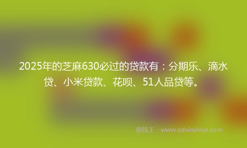 2025年的芝麻630必过的贷款有：分期乐、滴水贷、小米贷款、花呗、51人品贷等。