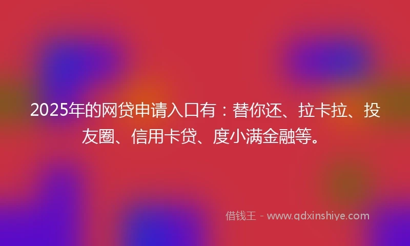 2025年的网贷申请入口有：替你还、拉卡拉、投友圈、信用卡贷、度小满金融等。