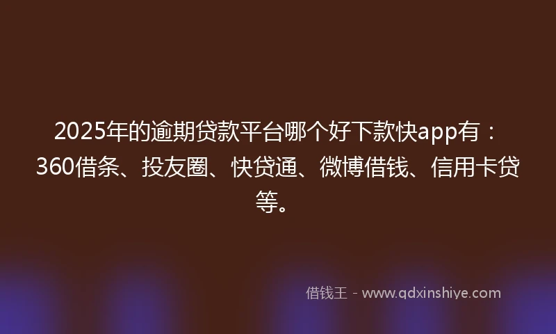 2025年的逾期贷款平台哪个好下款快app有：360借条、投友圈、快贷通、微博借钱、信用卡贷等。