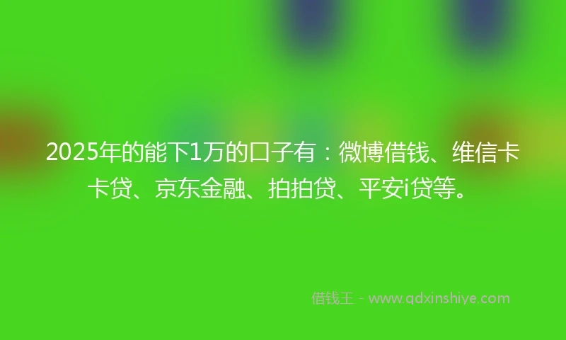 2025年的能下1万的口子有：微博借钱、维信卡卡贷、京东金融、拍拍贷、平安i贷等。
