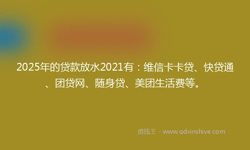 2025年的贷款放水2021有：维信卡卡贷、快贷通、团贷网、随身贷、美团生活费等。