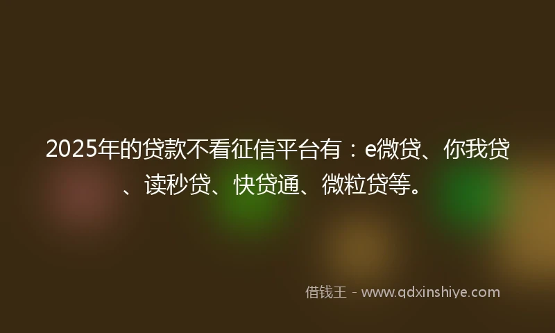 2025年的贷款不看征信平台有：e微贷、你我贷、读秒贷、快贷通、微粒贷等。