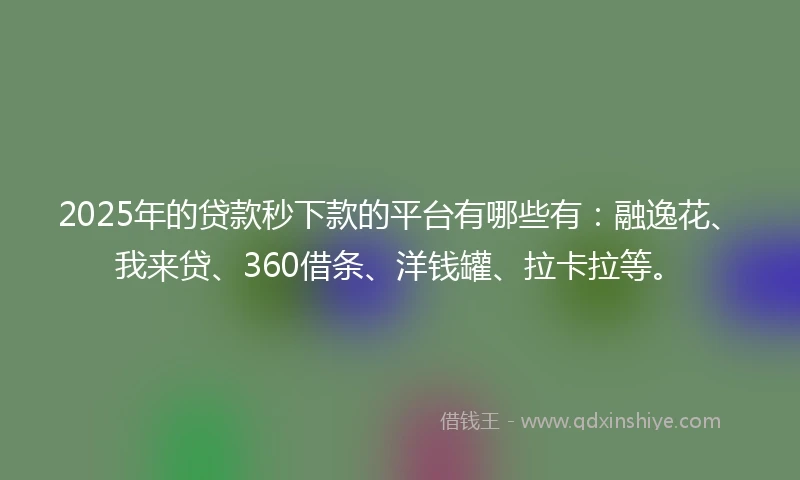 2025年的贷款秒下款的平台有哪些有：融逸花、我来贷、360借条、洋钱罐、拉卡拉等。