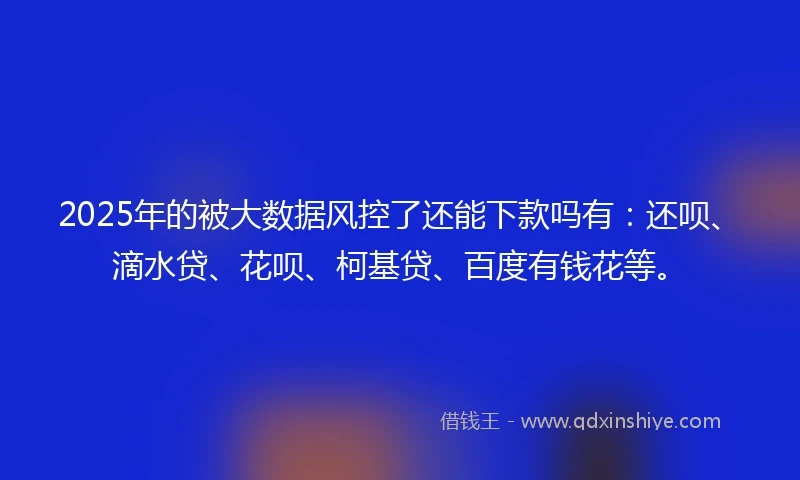 2025年的被大数据风控了还能下款吗有：还呗、滴水贷、花呗、柯基贷、百度有钱花等。