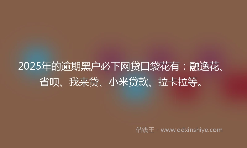 2025年的逾期黑户必下网贷口袋花有:融逸花、省呗、我来贷、小米贷款、拉卡拉等。