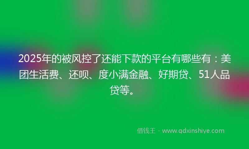 2025年的被风控了还能下款的平台有哪些有：美团生活费、还呗、度小满金融、好期贷、51人品贷等。
