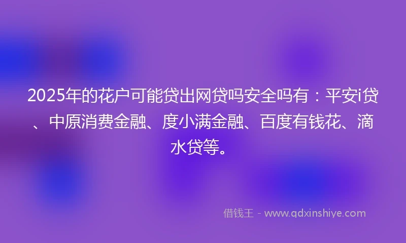 2025年的花户可能贷出网贷吗安全吗有：平安i贷、中原消费金融、度小满金融、百度有钱花、滴水贷等。