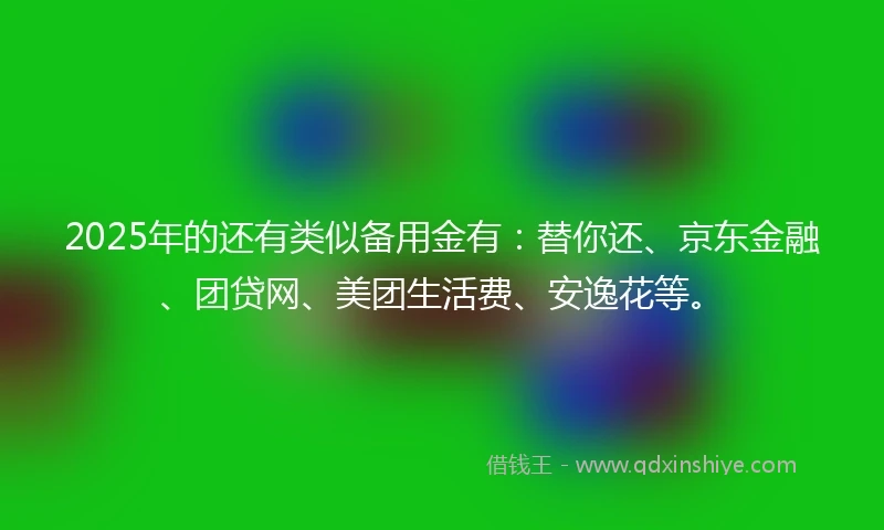 2025年的还有类似备用金有：替你还、京东金融、团贷网、美团生活费、安逸花等。