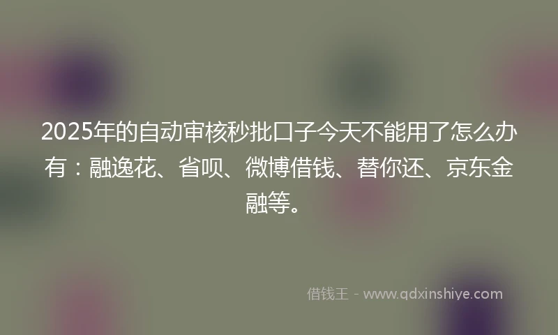 2025年的自动审核秒批口子今天不能用了怎么办有：融逸花、省呗、微博借钱、替你还、京东金融等。
