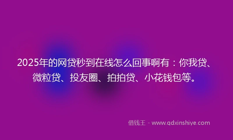 2025年的网贷秒到在线怎么回事啊有：你我贷、微粒贷、投友圈、拍拍贷、小花钱包等。