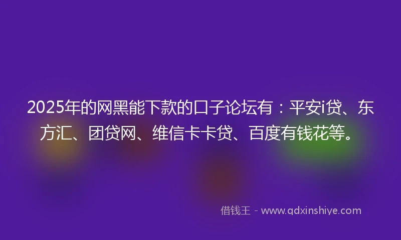 2025年的网黑能下款的口子论坛有：平安i贷、东方汇、团贷网、维信卡卡贷、百度有钱花等。