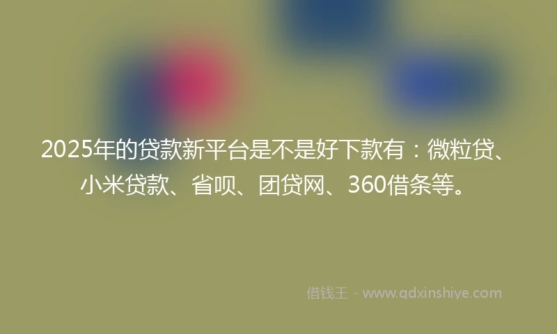 2025年的贷款新平台是不是好下款有：微粒贷、小米贷款、省呗、团贷网、360借条等。