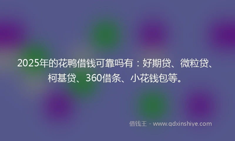2025年的花鸭借钱可靠吗有：好期贷、微粒贷、柯基贷、360借条、小花钱包等。
